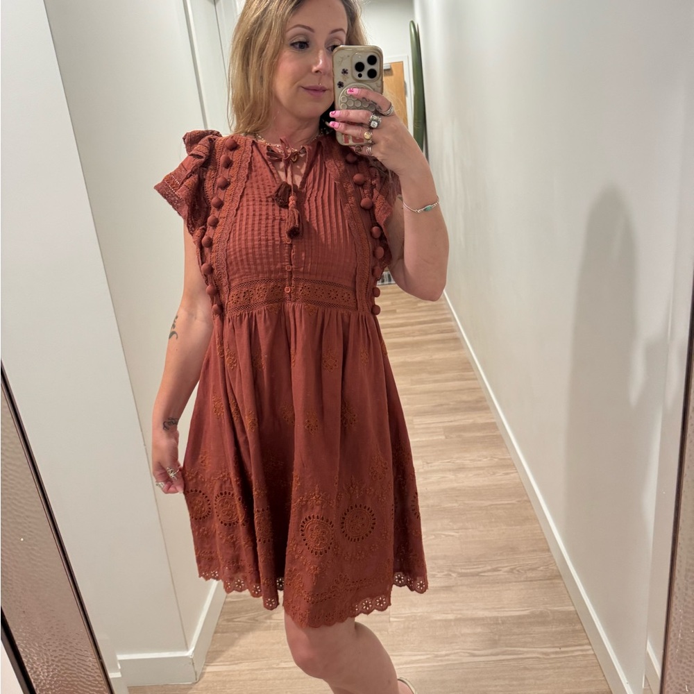 Sea New York Sophie Lace Tunic Dress Clay - Pom Pom Ruffle
